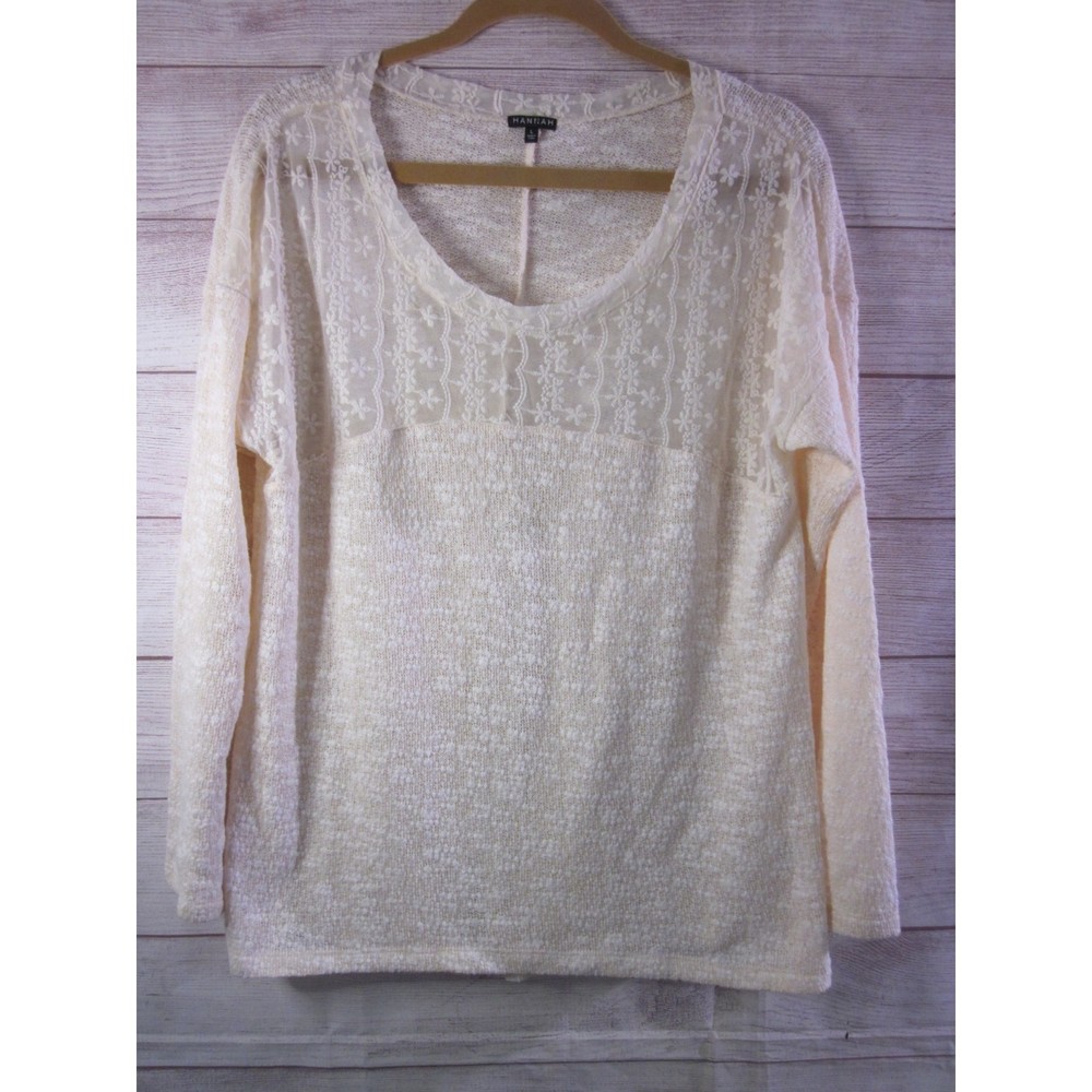 Hannah High-Low Sweater Top Women's Large  Long Sleeve Sheer White